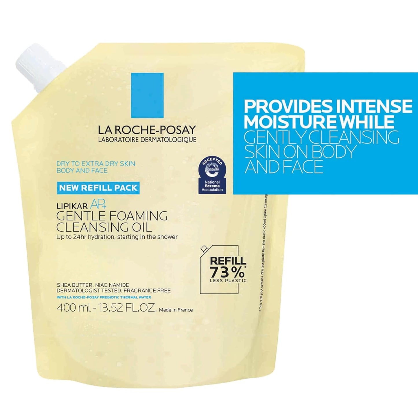 Bundle of La Roche-Posay Lipikar AP+ Gentle Foaming Cleansing Oil 400ML + Refill, Gentle Oil Cleanser for Face and Body Formulated with Niacinamide, Long-Lasting 24-hour Hydration