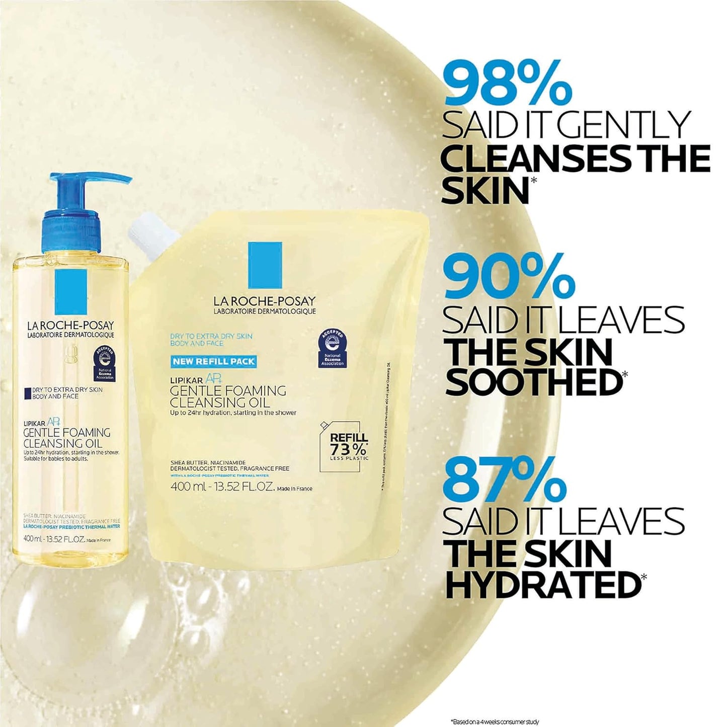 Bundle of La Roche-Posay Lipikar AP+ Gentle Foaming Cleansing Oil 400ML + Refill, Gentle Oil Cleanser for Face and Body Formulated with Niacinamide, Long-Lasting 24-hour Hydration